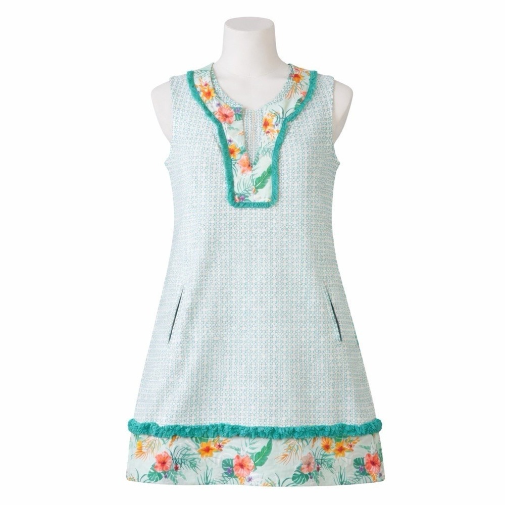 Cabana Life Women Sleeveless Tunic Dress Large Aqua Floral Beach Resort Pockets - Picture 1 of 9